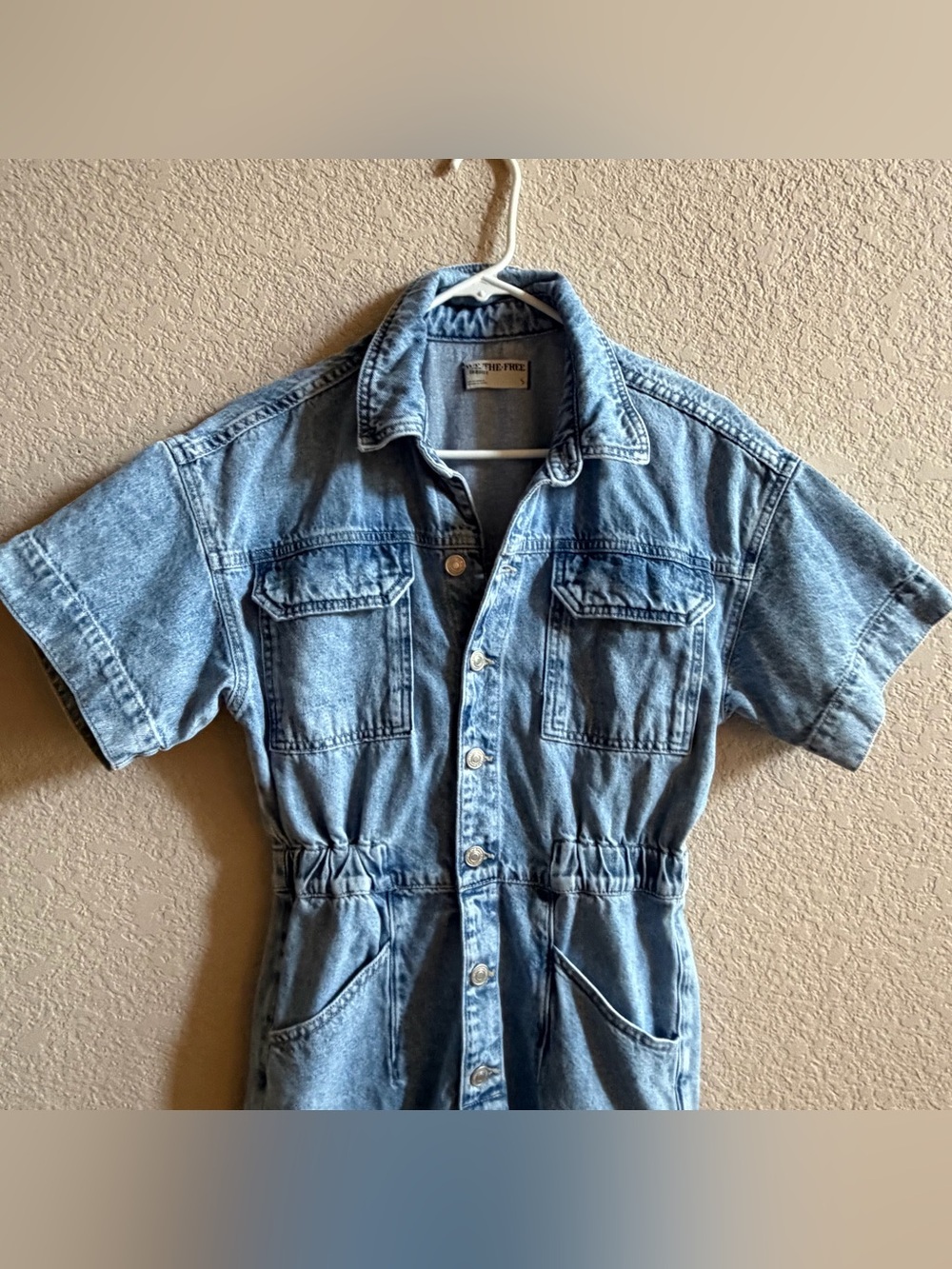 We The Free Marci Denim Utility Jumpsuit Coveralls Size Small Medium Wash Blue - Picture 3 of 9